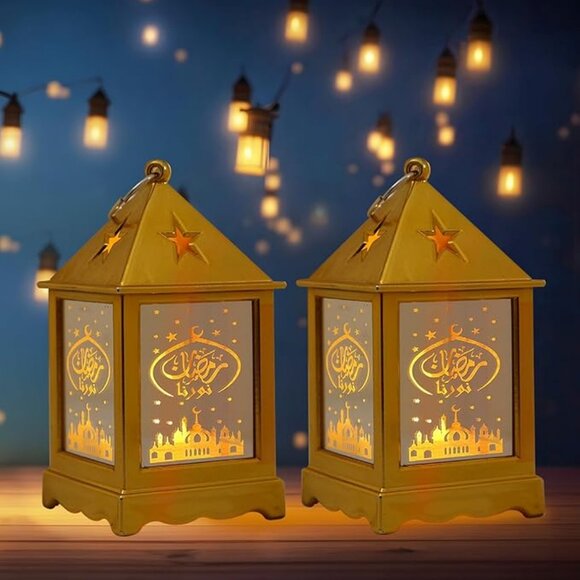 12 Piece Ramadan Lantern W/Ring Gold Mirror Eid Mubarak Flameless Candle 4½" H - Picture 4 of 4